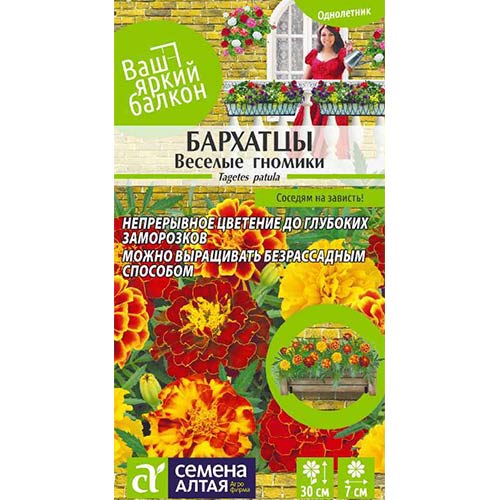 Бархатцы Веселые гномики, смесь окрасок Семена Алтая изображение 1 артикул 81619