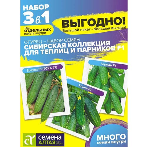Огурец Сибирская коллекция Для теплиц и парников F1, смесь сортов Семена Алтая изображение 1 артикул 84697