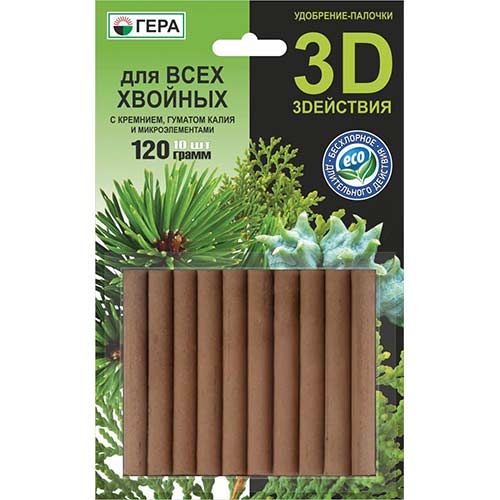 Удобрение Гера 3D палочки для хвойных растений артикул фото 1 Удобрение Гера 3D палочки для хвойных растений изображение 1 артикул 83244